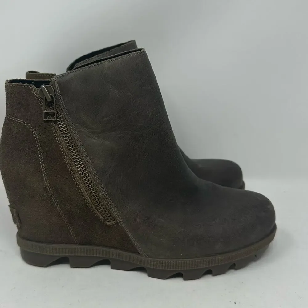 SOREL Joan Of Arctic Wedge ll Zip Leather Boots Brown Size 7 Winter Booties